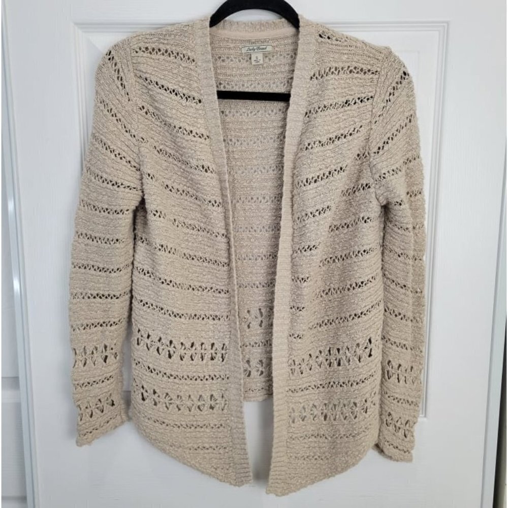 LUCKY BRAND Women's Ivory Open Knit Crochet Open Front Cardigan S